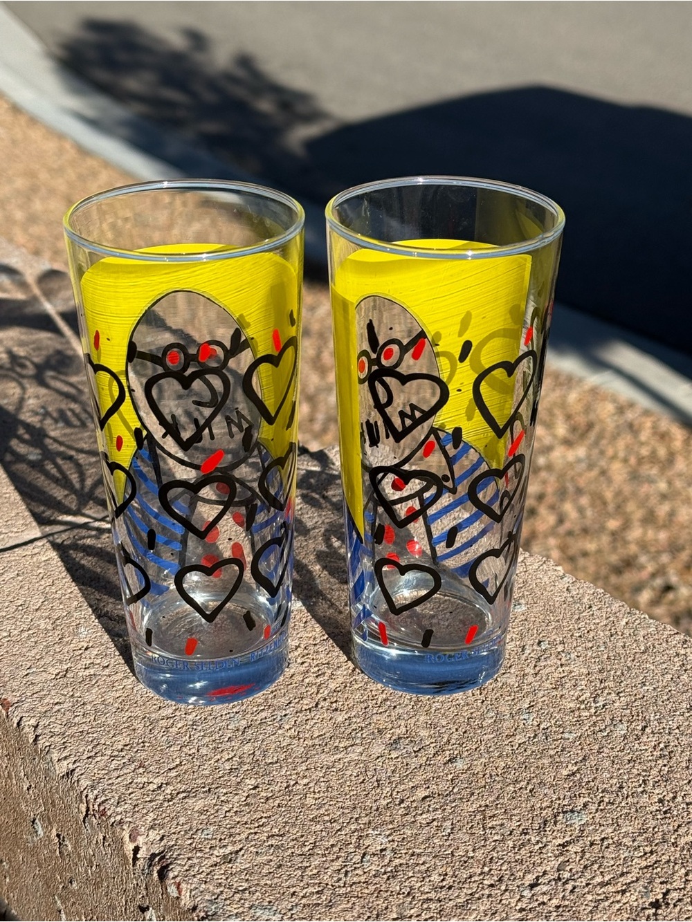 2 Ritzenhoff Milk Club #40 Milky Man Glasses Roger Selden 1994